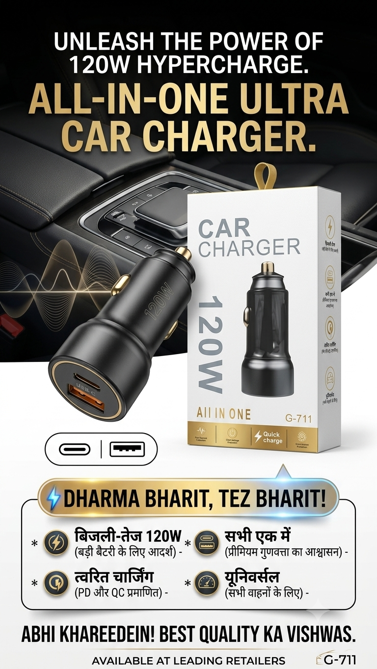 G-711 120W All-In-One Super Fast Car Charger Adapter | Dual Port (Type-C PD + USB Quick Charge)
